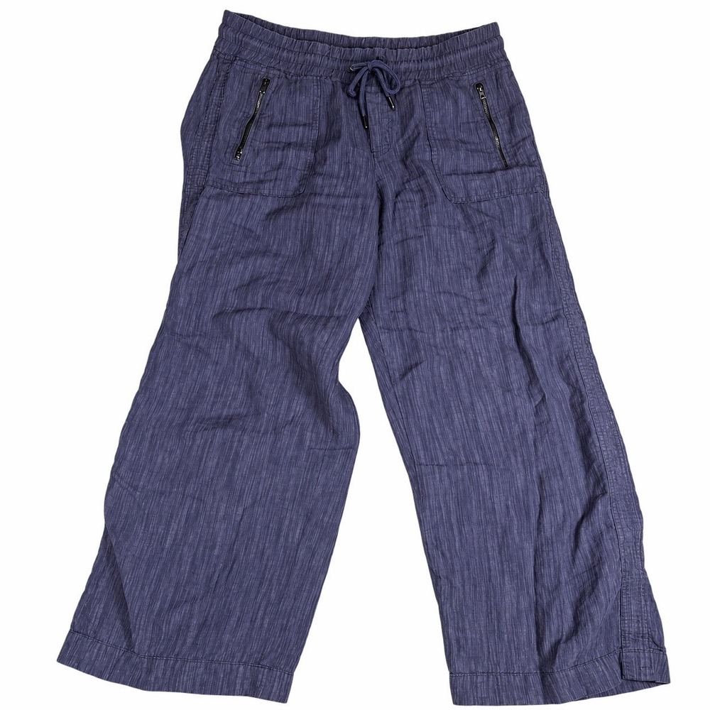 athleta cabo linen textured wide leg pant navy 14